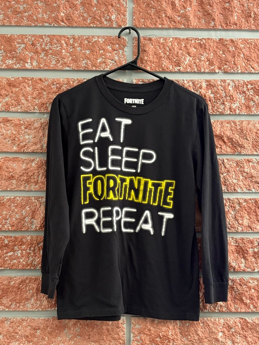 Fortnite Kids Black Long Sleeve Tee - Eat Sleep Fortnite Repeat